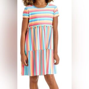 Rainbow Stripe Casual Dress for Girls - Multicolor